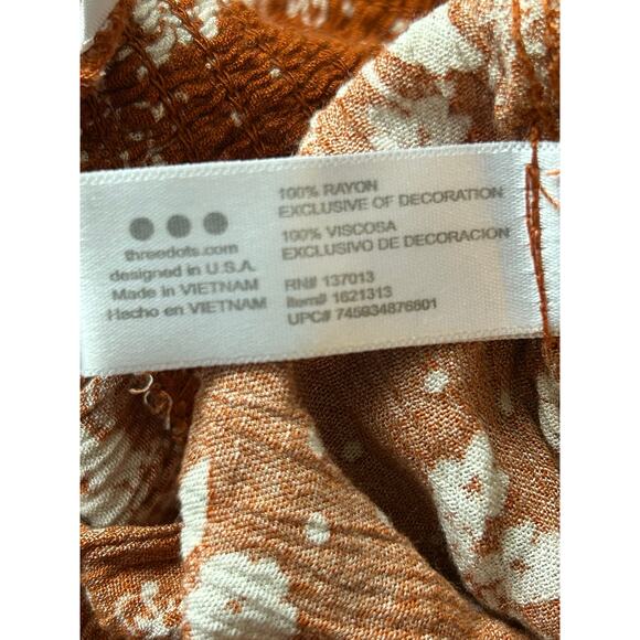 3 Dots orange floral stretchy wide leg pull-on pants Large boho Beachy comfy - Picture 4 of 7